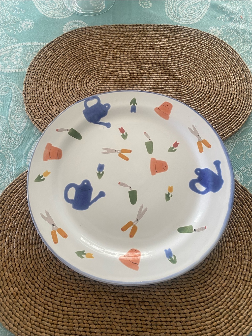 Garden Themed Ceramic Serving plate- Blue, Orange, Green, white.